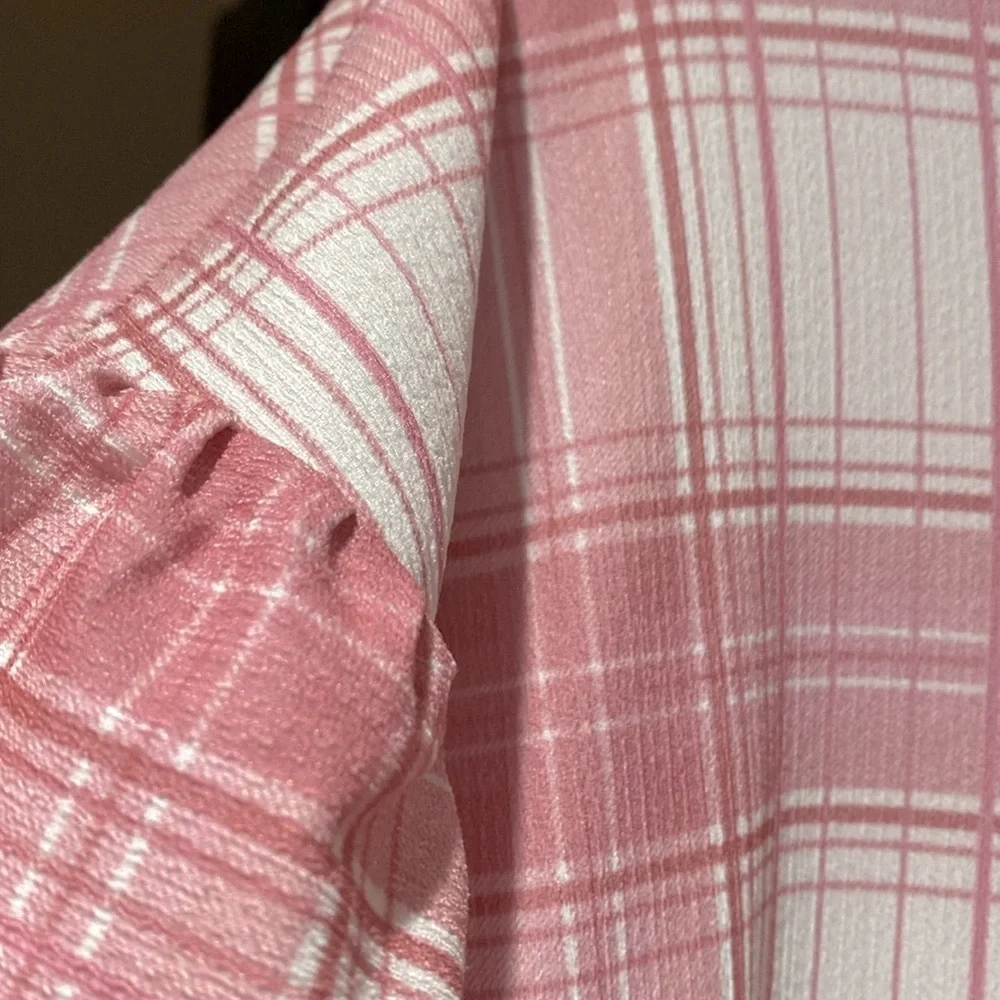 ASOS DESIGN Pink  Plaid Curve Puff Sleeve Tie Front Maxi Dress Size 14 - Picture 9 of 11